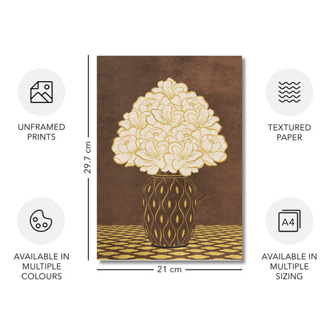 Vintage Vase with Flowers Fine Art Print – Dark Background – Brown - A4- Adam & Alice London - ADAM and ALICE Premium Fine Wall Art Unframed Print – Flowers Art – Vase - Home Decor for Living Room Bedroom Hallway Office – Neutral Background - Grey Blue Green Brown – A3 A4 A2