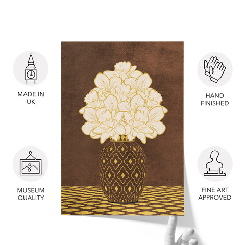 Vintage Vase with Flowers Fine Art Print – Dark Background – Brown - A4- Adam & Alice London - ADAM and ALICE Premium Fine Wall Art Unframed Print – Flowers Art – Vase - Home Decor for Living Room Bedroom Hallway Office – Neutral Background - Grey Blue Green Brown – A3 A4 A2
