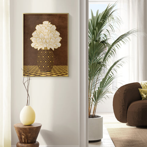 Vintage Vase with Flowers Fine Art Print – Dark Background – Brown - A4- Adam & Alice London - ADAM and ALICE Premium Fine Wall Art Unframed Print – Flowers Art – Vase - Home Decor for Living Room Bedroom Hallway Office – Neutral Background - Grey Blue Green Brown – A3 A4 A2