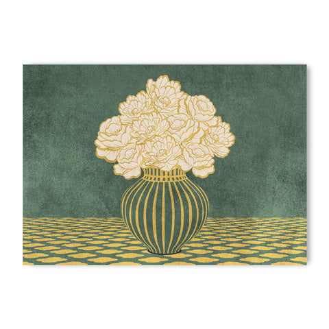 Vintage Vase with Flowers Fine Art Print – Dark Background – Green - A2- Adam & Alice London - ADAM and ALICE Premium Fine Wall Art Unframed Print – Flowers Art – Vase - Home Decor for Living Room Bedroom Hallway Office – Neutral Background - Grey Blue Green Brown – A3 A4 A2