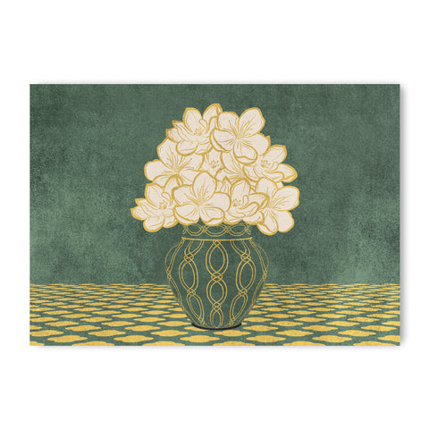 Vintage Vase with Flowers Fine Art Print – Dark Background – Green - A2- Adam & Alice London - ADAM and ALICE Premium Fine Wall Art Unframed Print – Flowers Art – Vase - Home Decor for Living Room Bedroom Hallway Office – Neutral Background - Grey Blue Green Brown – A3 A4 A2