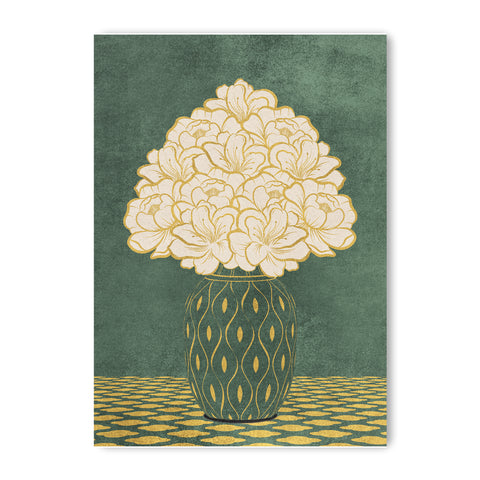 Vintage Vase with Flowers Fine Art Print – Dark Background – Green - A3- Adam & Alice London - ADAM and ALICE Premium Fine Wall Art Unframed Print – Flowers Art – Vase - Home Decor for Living Room Bedroom Hallway Office – Neutral Background - Grey Blue Green Brown – A3 A4 A2