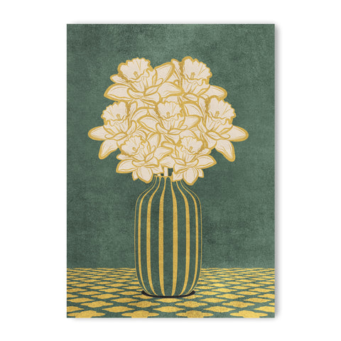 Vintage Vase with Flowers Fine Art Print – Dark Background – Green - A4- Adam & Alice London - ADAM and ALICE Premium Fine Wall Art Unframed Print – Flowers Art – Vase - Home Decor for Living Room Bedroom Hallway Office – Neutral Background - Grey Blue Green Brown – A3 A4 A2