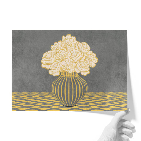 Vintage Vase with Flowers Fine Art Print – Dark Background – Grey - A2- Adam & Alice London - ADAM and ALICE Premium Fine Wall Art Unframed Print – Flowers Art – Vase - Home Decor for Living Room Bedroom Hallway Office – Neutral Background - Grey Blue Green Brown – A3 A4 A2