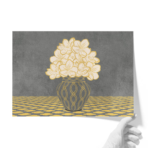 Vintage Vase with Flowers Fine Art Print – Dark Background – Grey - A2- Adam & Alice London - ADAM and ALICE Premium Fine Wall Art Unframed Print – Flowers Art – Vase - Home Decor for Living Room Bedroom Hallway Office – Neutral Background - Grey Blue Green Brown – A3 A4 A2