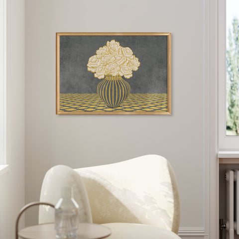 Vintage Vase with Flowers Fine Art Print – Dark Background – Grey - A2- Adam & Alice London - ADAM and ALICE Premium Fine Wall Art Unframed Print – Flowers Art – Vase - Home Decor for Living Room Bedroom Hallway Office – Neutral Background - Grey Blue Green Brown – A3 A4 A2