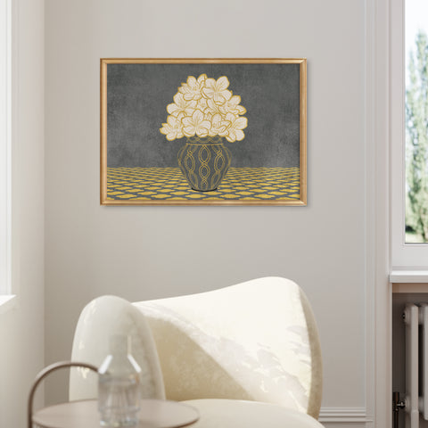 Vintage Vase with Flowers Fine Art Print – Dark Background – Grey - A2- Adam & Alice London - ADAM and ALICE Premium Fine Wall Art Unframed Print – Flowers Art – Vase - Home Decor for Living Room Bedroom Hallway Office – Neutral Background - Grey Blue Green Brown – A3 A4 A2