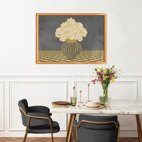 Vintage Vase with Flowers Fine Art Print – Dark Background – Grey - A2- Adam & Alice London - ADAM and ALICE Premium Fine Wall Art Unframed Print – Flowers Art – Vase - Home Decor for Living Room Bedroom Hallway Office – Neutral Background - Grey Blue Green Brown – A3 A4 A2
