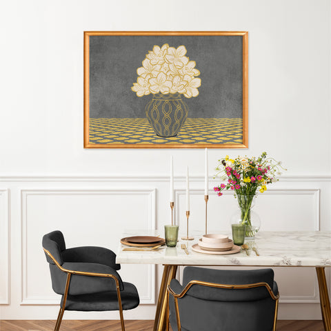 Vintage Vase with Flowers Fine Art Print – Dark Background – Grey - A2- Adam & Alice London - ADAM and ALICE Premium Fine Wall Art Unframed Print – Flowers Art – Vase - Home Decor for Living Room Bedroom Hallway Office – Neutral Background - Grey Blue Green Brown – A3 A4 A2
