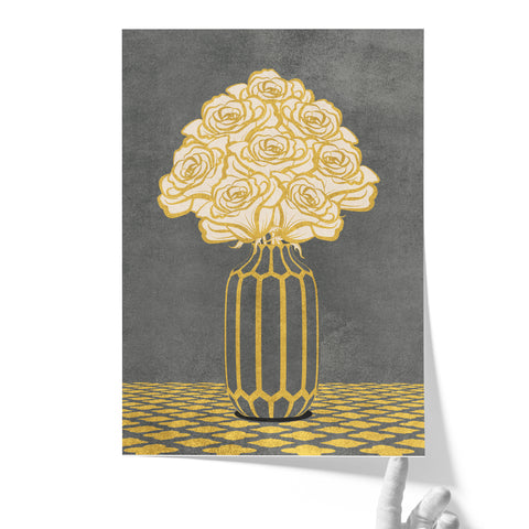 Vintage Vase with Flowers Fine Art Print – Dark Background – Grey - A3- Adam & Alice London - ADAM and ALICE Premium Fine Wall Art Unframed Print – Flowers Art – Vase - Home Decor for Living Room Bedroom Hallway Office – Neutral Background - Grey Blue Green Brown – A3 A4 A2