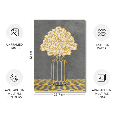 Vintage Vase with Flowers Fine Art Print – Dark Background – Grey - A3- Adam & Alice London - ADAM and ALICE Premium Fine Wall Art Unframed Print – Flowers Art – Vase - Home Decor for Living Room Bedroom Hallway Office – Neutral Background - Grey Blue Green Brown – A3 A4 A2