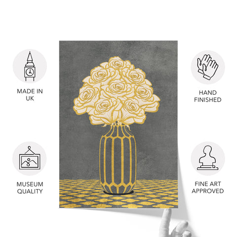 Vintage Vase with Flowers Fine Art Print – Dark Background – Grey - A3- Adam & Alice London - ADAM and ALICE Premium Fine Wall Art Unframed Print – Flowers Art – Vase - Home Decor for Living Room Bedroom Hallway Office – Neutral Background - Grey Blue Green Brown – A3 A4 A2
