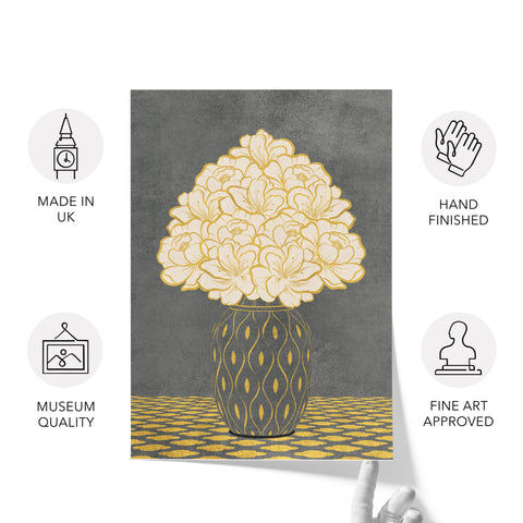 Vintage Vase with Flowers Fine Art Print – Dark Background – Grey - A3- Adam & Alice London - ADAM and ALICE Premium Fine Wall Art Unframed Print – Flowers Art – Vase - Home Decor for Living Room Bedroom Hallway Office – Neutral Background - Grey Blue Green Brown – A3 A4 A2