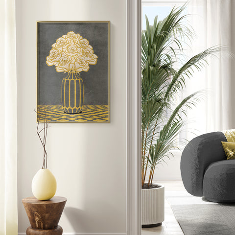Vintage Vase with Flowers Fine Art Print – Dark Background – Grey - A3- Adam & Alice London - ADAM and ALICE Premium Fine Wall Art Unframed Print – Flowers Art – Vase - Home Decor for Living Room Bedroom Hallway Office – Neutral Background - Grey Blue Green Brown – A3 A4 A2