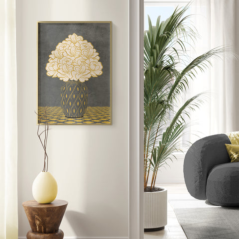 Vintage Vase with Flowers Fine Art Print – Dark Background – Grey - A3- Adam & Alice London - ADAM and ALICE Premium Fine Wall Art Unframed Print – Flowers Art – Vase - Home Decor for Living Room Bedroom Hallway Office – Neutral Background - Grey Blue Green Brown – A3 A4 A2