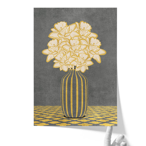 Vintage Vase with Flowers Fine Art Print – Dark Background – Grey - A4- Adam & Alice London - ADAM and ALICE Premium Fine Wall Art Unframed Print – Flowers Art – Vase - Home Decor for Living Room Bedroom Hallway Office – Neutral Background - Grey Blue Green Brown – A3 A4 A2