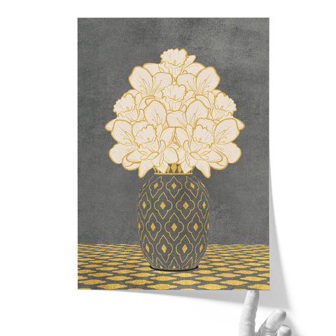 Vintage Vase with Flowers Fine Art Print – Dark Background – Grey - A4- Adam & Alice London - ADAM and ALICE Premium Fine Wall Art Unframed Print – Flowers Art – Vase - Home Decor for Living Room Bedroom Hallway Office – Neutral Background - Grey Blue Green Brown – A3 A4 A2