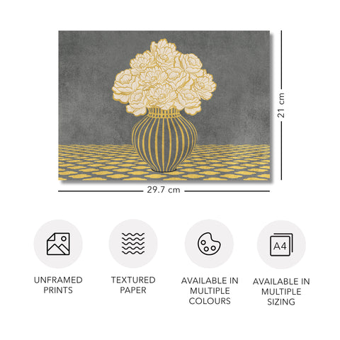 Vintage Vase with Flowers Fine Art Print – Dark Background – Grey - A4- Adam & Alice London - ADAM and ALICE Premium Fine Wall Art Unframed Print – Flowers Art – Vase - Home Decor for Living Room Bedroom Hallway Office – Neutral Background - Grey Blue Green Brown – A3 A4 A2