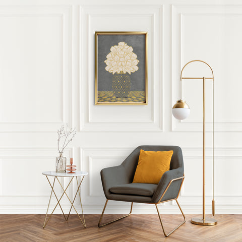 Vintage Vase with Flowers Fine Art Print – Dark Background – Grey - A4- Adam & Alice London - ADAM and ALICE Premium Fine Wall Art Unframed Print – Flowers Art – Vase - Home Decor for Living Room Bedroom Hallway Office – Neutral Background - Grey Blue Green Brown – A3 A4 A2