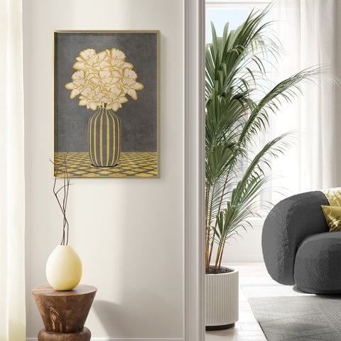 Vintage Vase with Flowers Fine Art Print – Dark Background – Grey - A4- Adam & Alice London - ADAM and ALICE Premium Fine Wall Art Unframed Print – Flowers Art – Vase - Home Decor for Living Room Bedroom Hallway Office – Neutral Background - Grey Blue Green Brown – A3 A4 A2