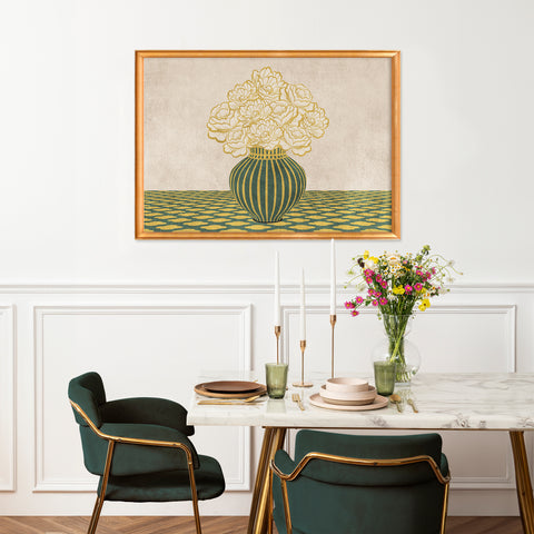Vintage Vase with Flowers Fine Art Print – Green - A2- Adam & Alice London - ADAM and ALICE Premium Fine Wall Art Unframed Print – Flowers Art – Vase - Home Decor for Living Room Bedroom Hallway Office – Neutral Background - Grey Blue Green Brown – A3 A4 A2