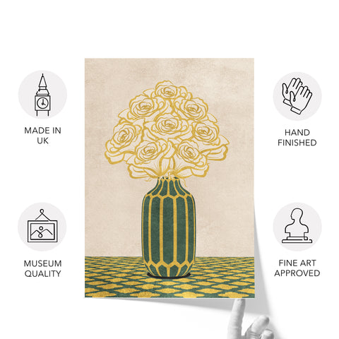 Vintage Vase with Flowers Fine Art Print – Green - A3- Adam & Alice London - ADAM and ALICE Premium Fine Wall Art Unframed Print – Flowers Art – Vase - Home Decor for Living Room Bedroom Hallway Office – Neutral Background - Grey Blue Green Brown – A3 A4 A2