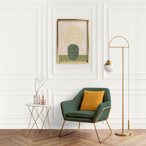Vintage Vase with Flowers Fine Art Print – Green - A3- Adam & Alice London - ADAM and ALICE Premium Fine Wall Art Unframed Print – Flowers Art – Vase - Home Decor for Living Room Bedroom Hallway Office – Neutral Background - Grey Blue Green Brown – A3 A4 A2