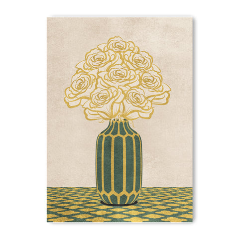 Vintage Vase with Flowers Fine Art Print – Green - A3- Adam & Alice London - ADAM and ALICE Premium Fine Wall Art Unframed Print – Flowers Art – Vase - Home Decor for Living Room Bedroom Hallway Office – Neutral Background - Grey Blue Green Brown – A3 A4 A2