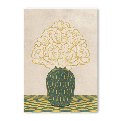 Vintage Vase with Flowers Fine Art Print – Green - A3- Adam & Alice London - ADAM and ALICE Premium Fine Wall Art Unframed Print – Flowers Art – Vase - Home Decor for Living Room Bedroom Hallway Office – Neutral Background - Grey Blue Green Brown – A3 A4 A2