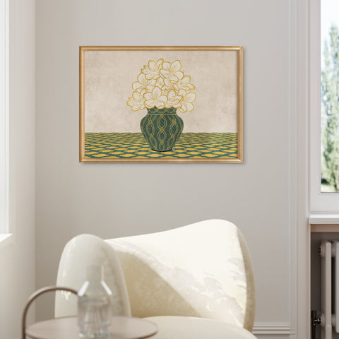 Vintage Vase with Flowers Fine Art Print – Green - A4- Adam & Alice London - ADAM and ALICE Premium Fine Wall Art Unframed Print – Flowers Art – Vase - Home Decor for Living Room Bedroom Hallway Office – Neutral Background - Grey Blue Green Brown – A3 A4 A2