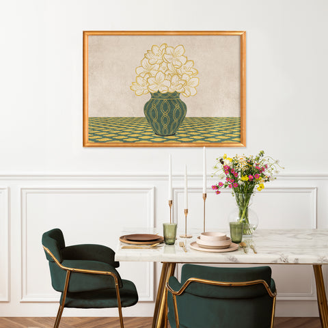 Vintage Vase with Flowers Fine Art Print – Green - A4- Adam & Alice London - ADAM and ALICE Premium Fine Wall Art Unframed Print – Flowers Art – Vase - Home Decor for Living Room Bedroom Hallway Office – Neutral Background - Grey Blue Green Brown – A3 A4 A2