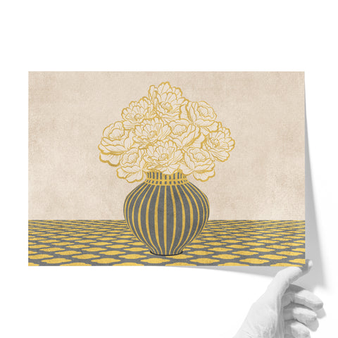 Vintage Vase with Flowers Fine Art Print – Grey - A2- Adam & Alice London - ADAM and ALICE Premium Fine Wall Art Unframed Print – Flowers Art – Vase - Home Decor for Living Room Bedroom Hallway Office – Neutral Background - Grey Blue Green Brown – A3 A4 A2