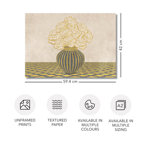 Vintage Vase with Flowers Fine Art Print – Grey - A2- Adam & Alice London - ADAM and ALICE Premium Fine Wall Art Unframed Print – Flowers Art – Vase - Home Decor for Living Room Bedroom Hallway Office – Neutral Background - Grey Blue Green Brown – A3 A4 A2