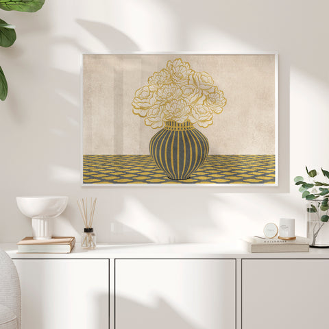 Vintage Vase with Flowers Fine Art Print – Grey - A2- Adam & Alice London - ADAM and ALICE Premium Fine Wall Art Unframed Print – Flowers Art – Vase - Home Decor for Living Room Bedroom Hallway Office – Neutral Background - Grey Blue Green Brown – A3 A4 A2
