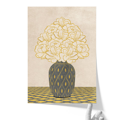 Vintage Vase with Flowers Fine Art Print – Grey - A3- Adam & Alice London - ADAM and ALICE Premium Fine Wall Art Unframed Print – Flowers Art – Vase - Home Decor for Living Room Bedroom Hallway Office – Neutral Background - Grey Blue Green Brown – A3 A4 A2