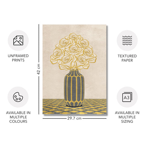 Vintage Vase with Flowers Fine Art Print – Grey - A3- Adam & Alice London - ADAM and ALICE Premium Fine Wall Art Unframed Print – Flowers Art – Vase - Home Decor for Living Room Bedroom Hallway Office – Neutral Background - Grey Blue Green Brown – A3 A4 A2