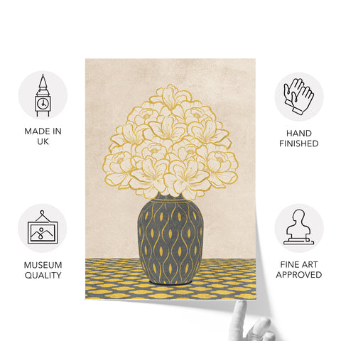 Vintage Vase with Flowers Fine Art Print – Grey - A3- Adam & Alice London - ADAM and ALICE Premium Fine Wall Art Unframed Print – Flowers Art – Vase - Home Decor for Living Room Bedroom Hallway Office – Neutral Background - Grey Blue Green Brown – A3 A4 A2