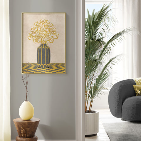 Vintage Vase with Flowers Fine Art Print – Grey - A3- Adam & Alice London - ADAM and ALICE Premium Fine Wall Art Unframed Print – Flowers Art – Vase - Home Decor for Living Room Bedroom Hallway Office – Neutral Background - Grey Blue Green Brown – A3 A4 A2
