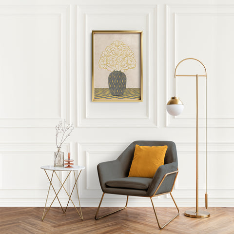 Vintage Vase with Flowers Fine Art Print – Grey - A3- Adam & Alice London - ADAM and ALICE Premium Fine Wall Art Unframed Print – Flowers Art – Vase - Home Decor for Living Room Bedroom Hallway Office – Neutral Background - Grey Blue Green Brown – A3 A4 A2