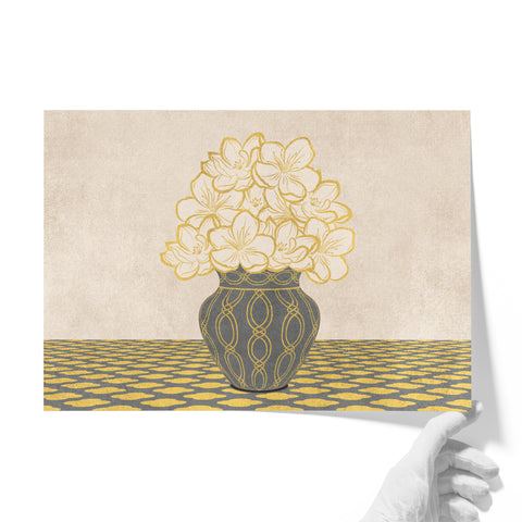 Vintage Vase with Flowers Fine Art Print – Grey - A4- Adam & Alice London - ADAM and ALICE Premium Fine Wall Art Unframed Print – Flowers Art – Vase - Home Decor for Living Room Bedroom Hallway Office – Neutral Background - Grey Blue Green Brown – A3 A4 A2